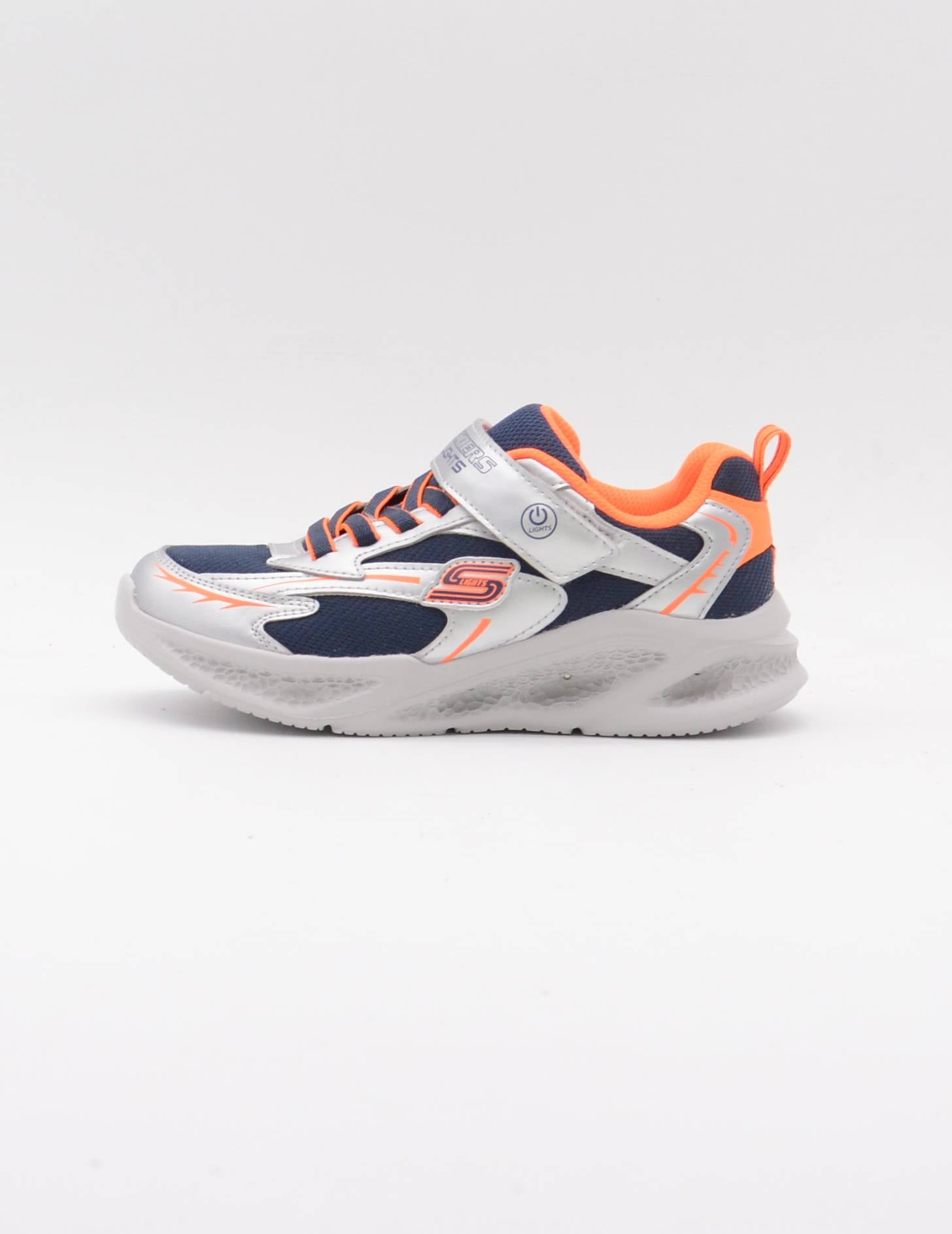 SKECHERS 401497L DEPORTIVO LUCES AZUL NARANJA PLATA