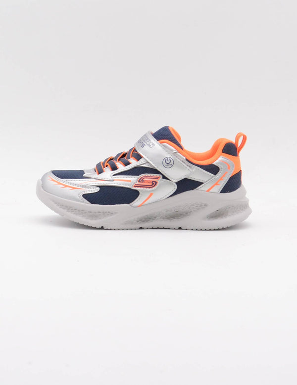 SKECHERS 401497L DEPORTIVO LUCES AZUL NARANJA PLATA