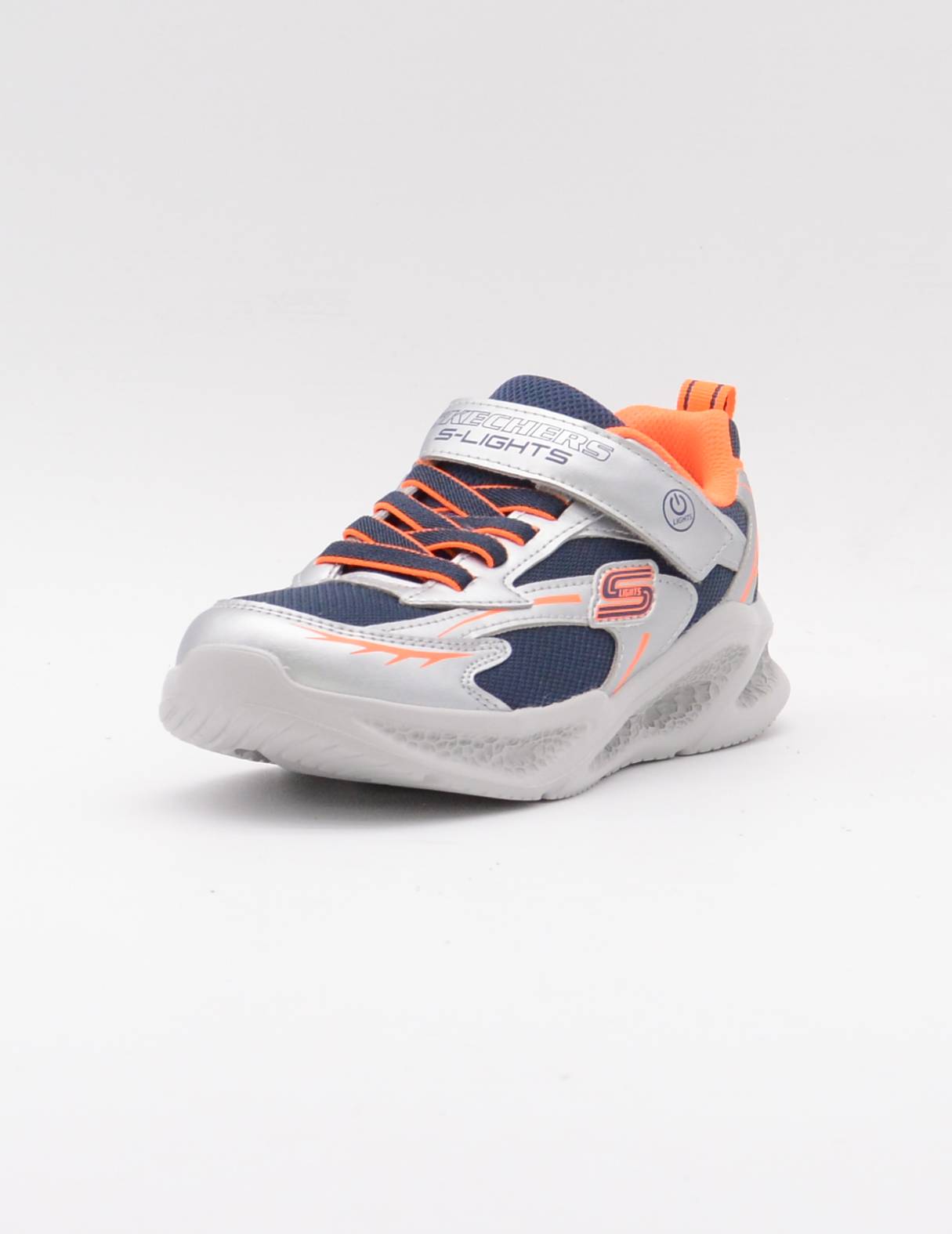 SKECHERS 401497L DEPORTIVO LUCES AZUL NARANJA PLATA