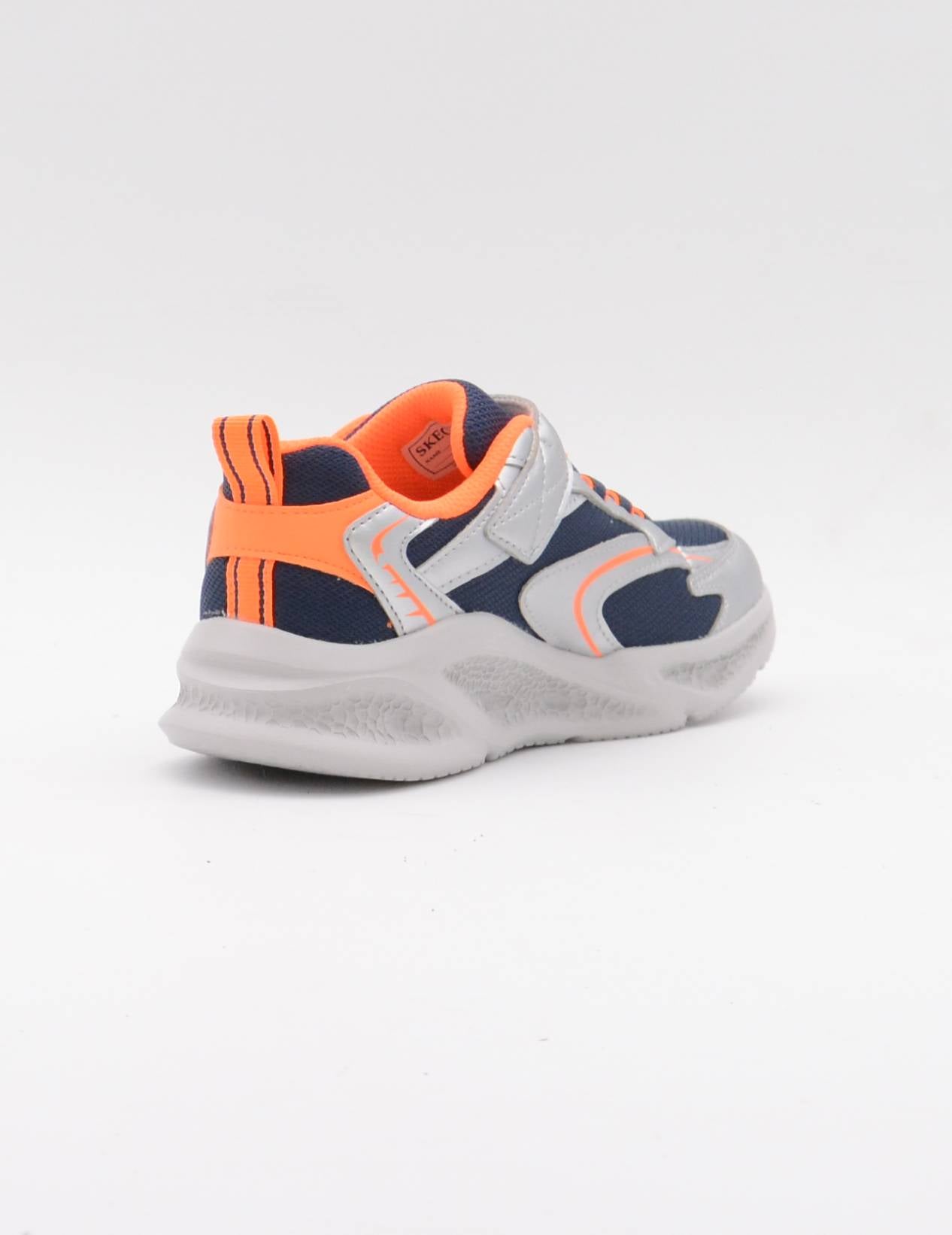 SKECHERS 401497L DEPORTIVO LUCES AZUL NARANJA PLATA