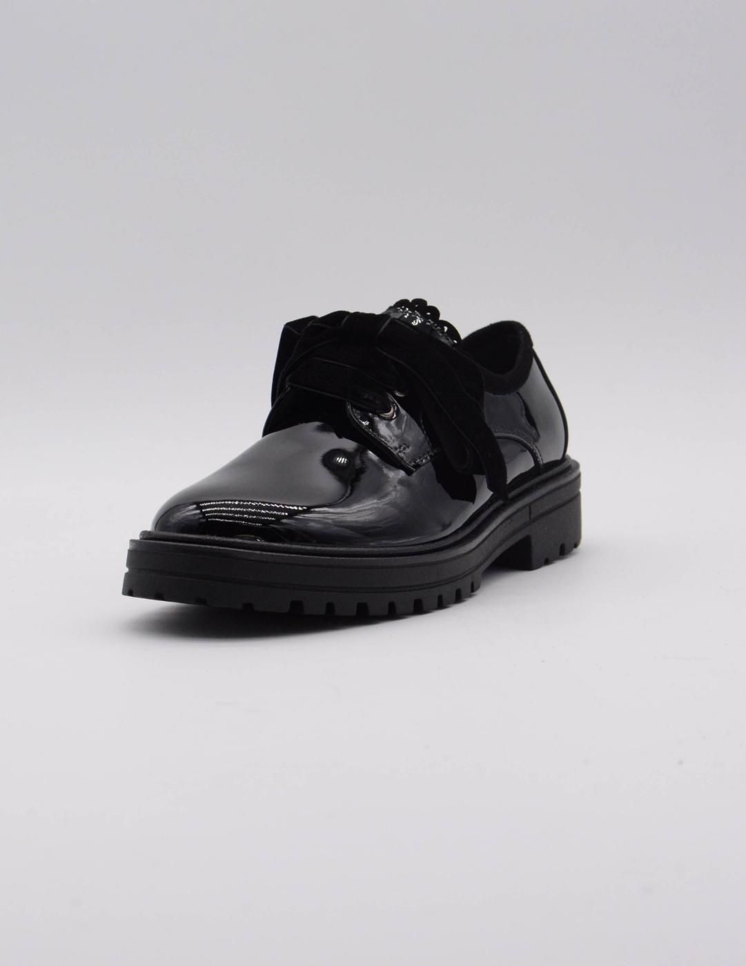 Zapato Charol Negro Cordon Terciopelo